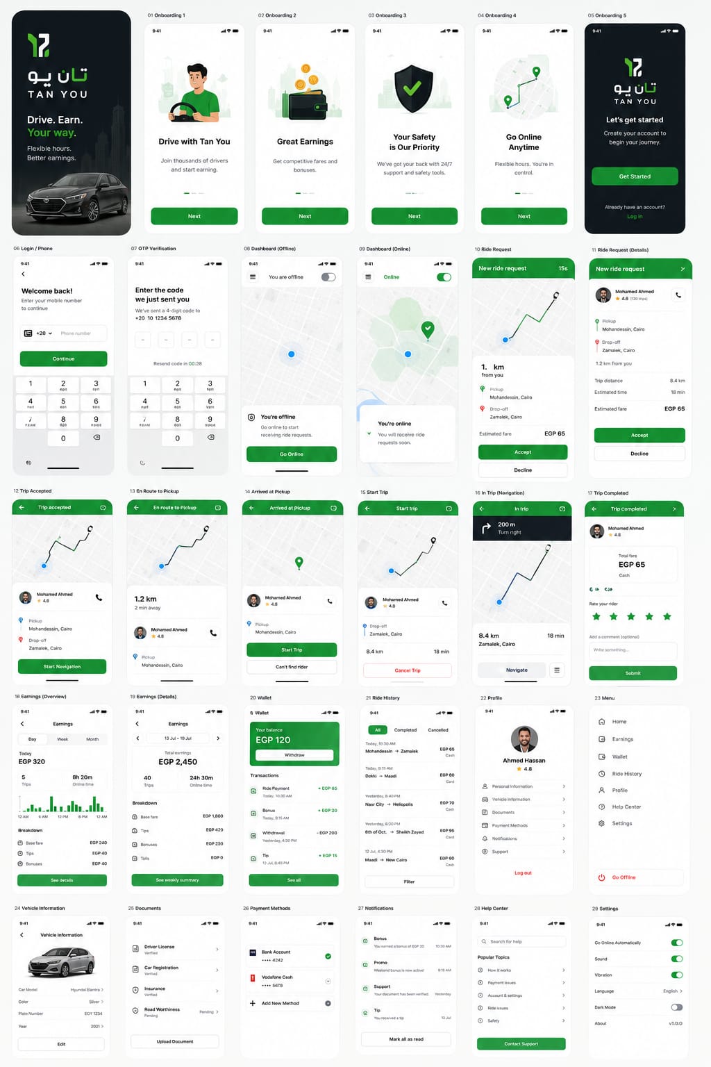 Tan You — Driver app · 29 screens
